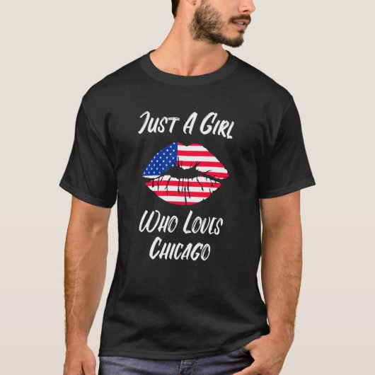 Lips Mouth Love American Flag Chicago T-shirt (Voorkant)