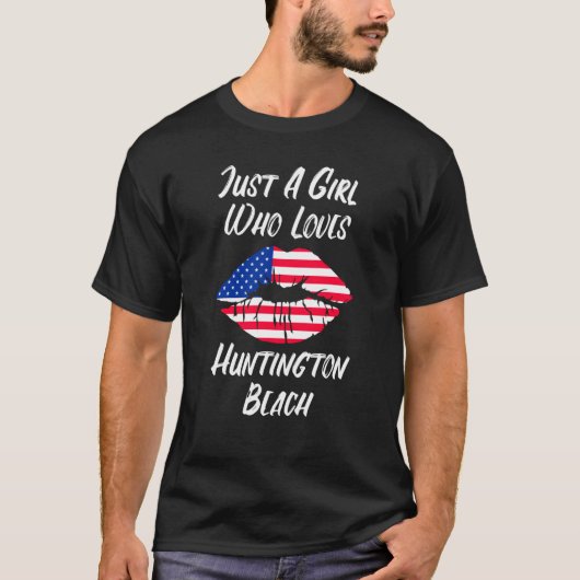 Lips Mouth Love American Flag Huntington Beach T-shirt (Voorkant)