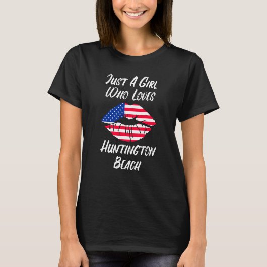Lips Mouth Love American Flag Huntington Beach T-shirt (Voorkant)