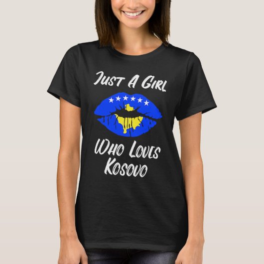Lips Mouth Love Flag Kosovo T-shirt (Voorkant)