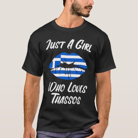 Lips Mouth Love Greek Flag Thassos T-shirt (Voorkant)