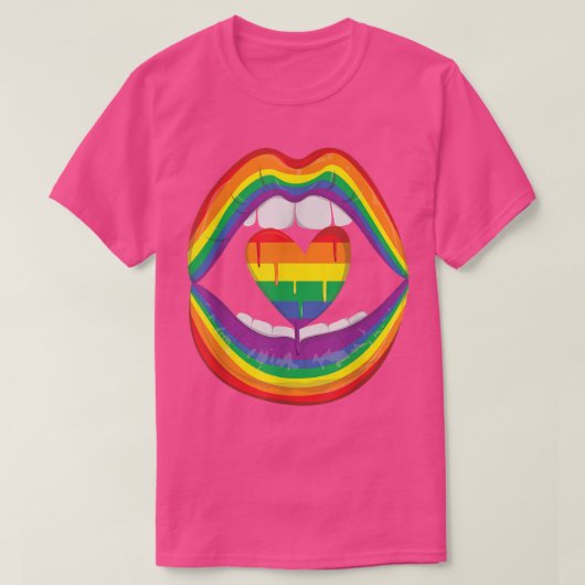 Lips Mouth Rainbow Heart Gay LGBTQ LGBT Pride Mont T-shirt (Design voorkant)