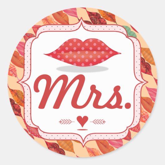Lips Mrs Hipster  Retro Bride Ronde Sticker (Voorkant)