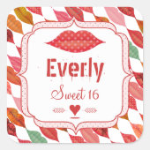 Lips Mrs Hipster  Retro Bride Vierkante Sticker (Voorkant)