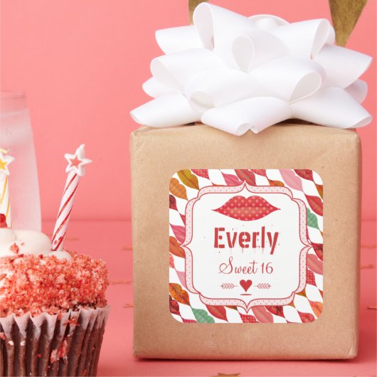 Lips Mrs Hipster  Retro Bride Vierkante Sticker (Feest)