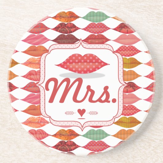 Lips Mrs Hipster  Retro Bride Zandsteen Onderzetter (Voorkant)