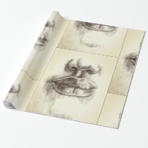 Lips & Neus Potlood Tekening Inpakpapier