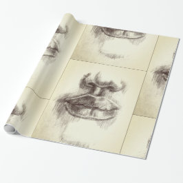 Lips & Neus Potlood Tekening Inpakpapier