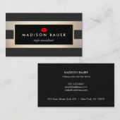 Lips op gematigde strepenzwart en FAUX Gold Salon Visitekaartje (Voorkant / Achterkant)