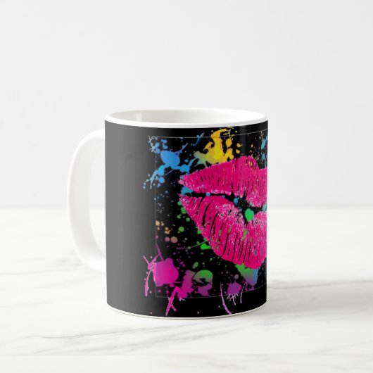 Lips Paint Splatter Coffee Mok (Voorkant links)