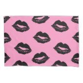 Lips Pattern Black en Pink Kussensloop (Voorkant)