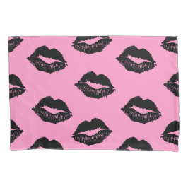 Lips Pattern Black en Pink Kussensloop