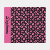 Lips Pattern Cute Pink & Black Fleece Deken (Voorkant (Horizontaal))