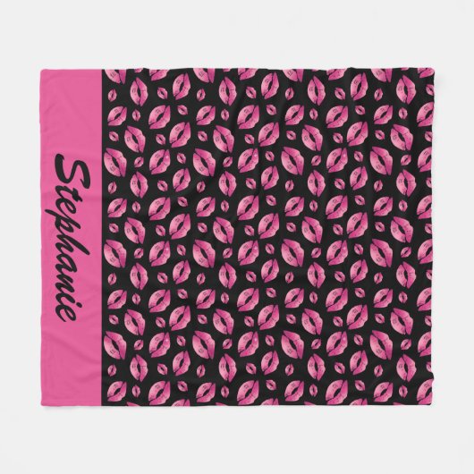 Lips Pattern Cute Pink & Black Fleece Deken (Voorkant (Horizontaal))