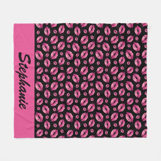 Lips Pattern Cute Pink & Black Fleece Deken (Voorkant (Horizontaal))