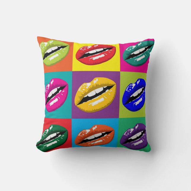 Lips Pop Art Vierkanten Groot Lettertype Kussen (Voorkant)