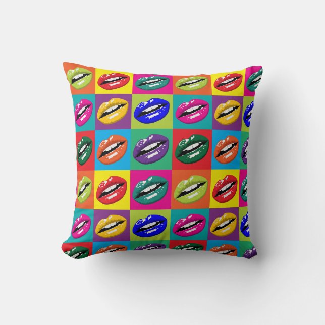 Lips Pop Art Vierkantjes Medium Print Kussen (Voorkant)