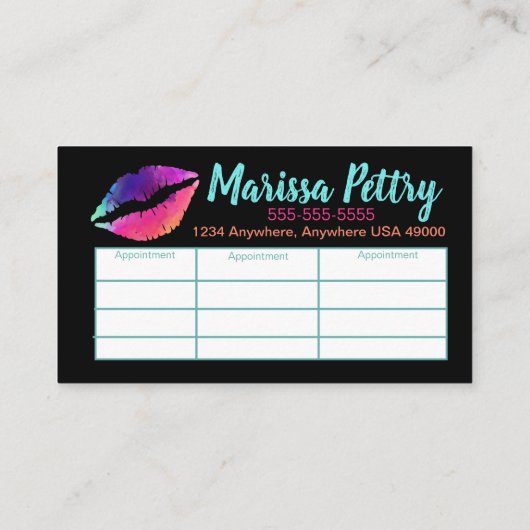 Lips Rainvow, Makeup kunstenaar, afspraak Visitekaartje (Achterkant)