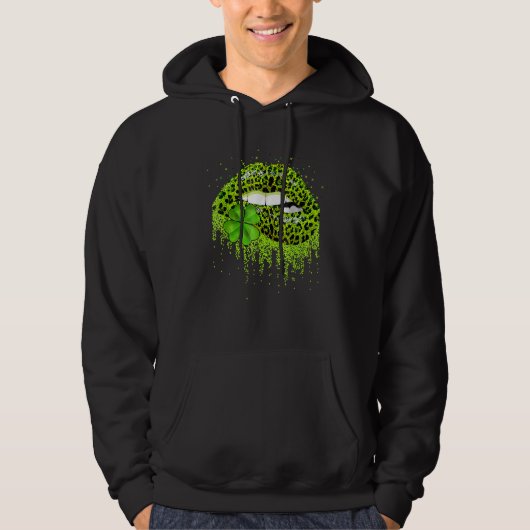 Lips Sexy Irish Leopard Print Shamrock Green St Pa Hoodie (Voorkant)