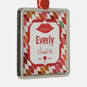 Lips Sweet 16  Retro Metalen Ornament (Rechts)