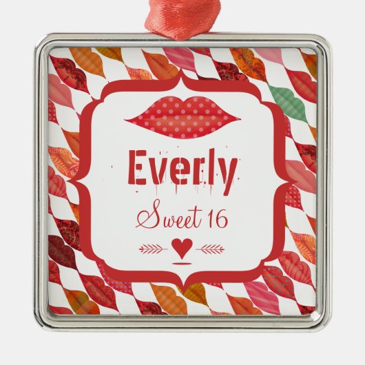 Lips Sweet 16 Retro Metalen Ornament (Voorkant)