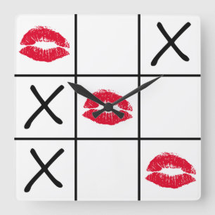Lips Tic Tac Toe Vierkante Klok
