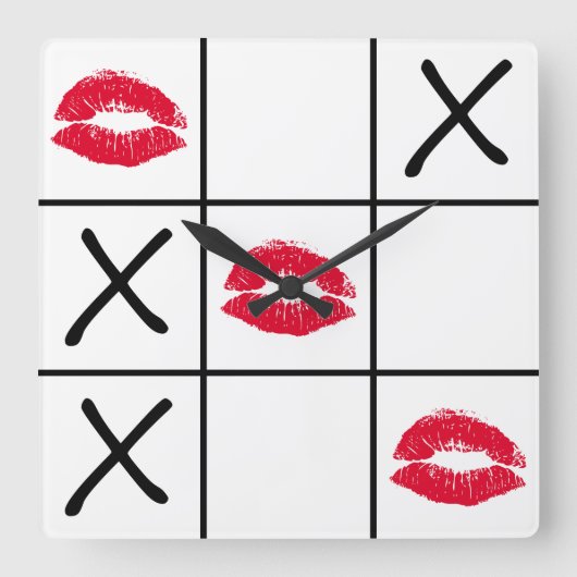 Lips Tic Tac Toe Vierkante Klok (Voorkant)