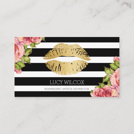 Lips-Visitekaartjes, Floral Black en White Stripes Visitekaartje (Achterkant)