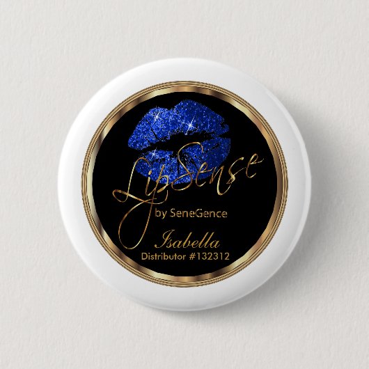 Lipsense - Blauw glitter op zwart-wit Ronde Button 5,7 Cm (Voorkant)
