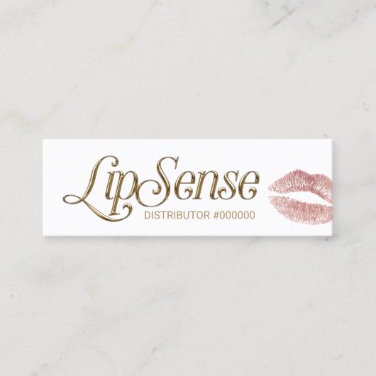 LipSense Distributor 3D Script Roos Gold Lips Mini Visitekaartje (Voorkant)
