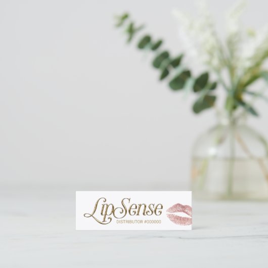 LipSense Distributor 3D Script Roos Gold Lips Mini Visitekaartje (Staand voorkant)
