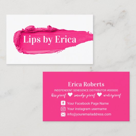 Lipsense Distributor Pink Lipstick Makeup Artist Visitekaartje (Voorkant / Achterkant)