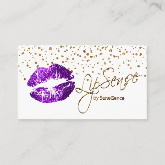 Lipsense Gold Confetti en Paarse lips Visitekaartje (Voorkant)