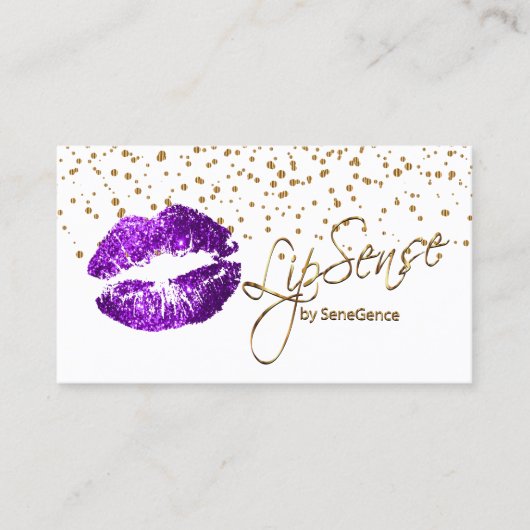 LipSense Gold Confetti en Paarse lips Visitekaartje (Voorkant)