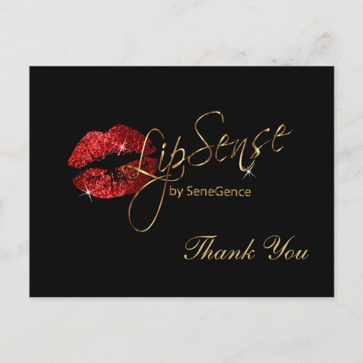 Lipsense Rode Glitter Lippen op Zwart Briefkaart (Voorkant)