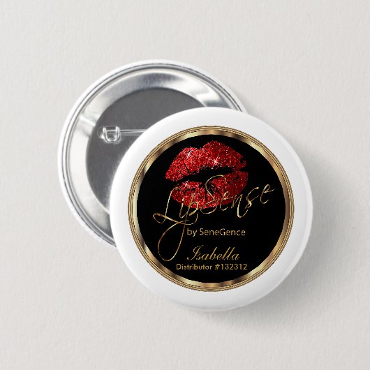 Lipsense - rood glitter op zwart en wit ronde button 5,7 cm (Voorkant /achterkant)