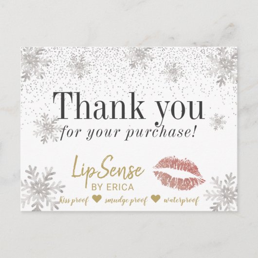 LipSense Roos Gold Lips Snowflakes Hartelijk dank Briefkaart (Voorkant)
