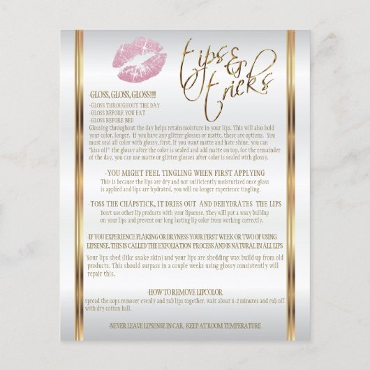 Lipsense Senegence Roze glitter Lip Instructies Flyer (Achterkant)