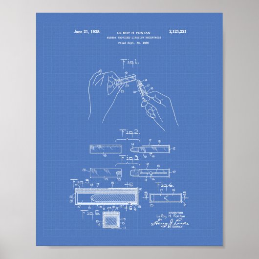 Lipstick 1938 Patent Art Blueprint Poster (Voorkant)