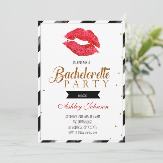 Lipstick bachelorette-uitnodiging kaart (Staand voorkant)