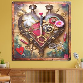 Lipstick Bloemen Hart Steampunk Serie Canvas Afdruk