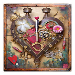 Lipstick Bloemen Hart Steampunk Serie Foto Afdruk