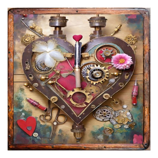Lipstick Bloemen Hart Steampunk Serie Foto Afdruk (Voorkant)