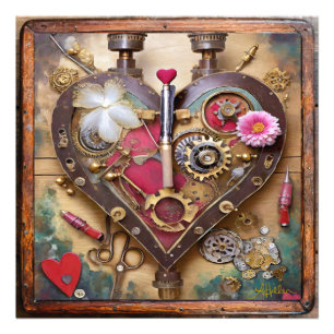 Lipstick Bloemen Hart Steampunk Serie Foto Afdruk