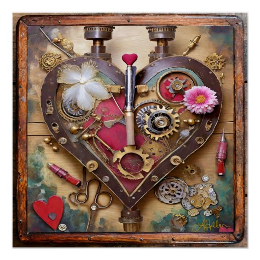 Lipstick Bloemen Hart Steampunk Serie Perfect Poster (Voorkant)