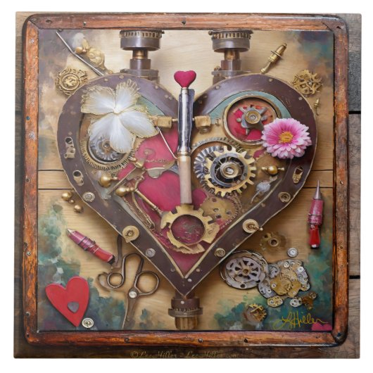Lipstick Bloemen Hart Steampunk Serie Tegeltje (Voorkant)