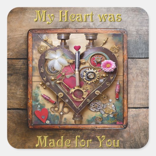 Lipstick Bloemen Hart Steampunk Serie Vierkante Sticker (Voorkant)