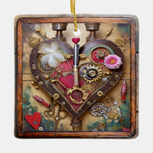 Lipstick Bloemen Hart Steampunk Series Keramisch Ornament