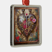 Lipstick Bloemen Hart Steampunk Series Metalen Ornament (Rechts)
