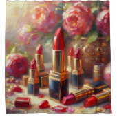 Lipstick & Bloemen Impressionistisch schilderij Douchegordijn (Voorkant)